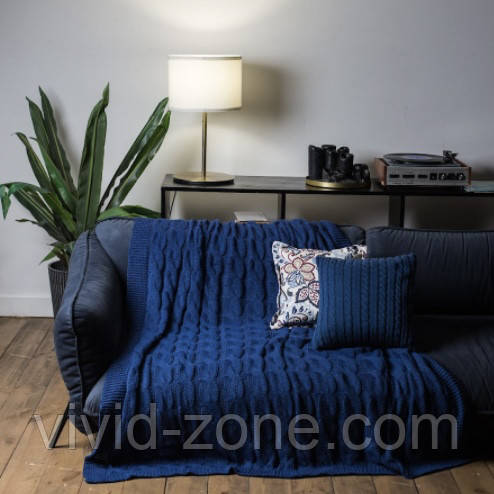 Плед вʼязаний VividZone РОМАНТИК 160*210 синій