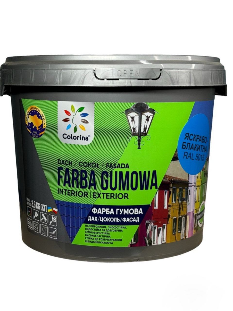 Фарба гумова для дахів Colorina 3,6 кг RAL 5015 яскраво-блакитна