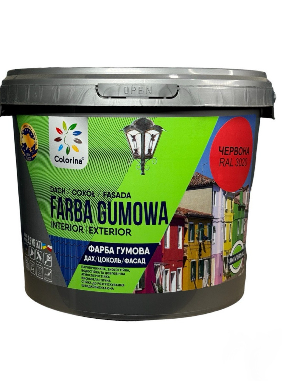 Фарба гумова для дахів Colorina 3,6 кг RAL 3020 червона