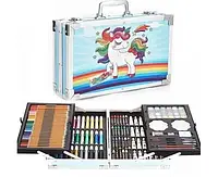 Набор для творчества в алюминиевом чемодане Единорог 145 предметов, голубой чемодан для рисования детский Тор