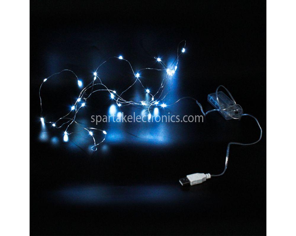 Xmas гірлянд 30 Led 3M на мідному дроті (Крапля роси) W WHITE від батарейок + USB (300)