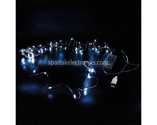 Xmas гірлянд 50 Led 5M на мідному дроті (Крапля роси) W WHITE працює від батарейок + USB (300), фото 1