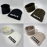Набор New York в расцветках, шапки, головные уборы, шапка, модные шапки, шарф расцветки 4