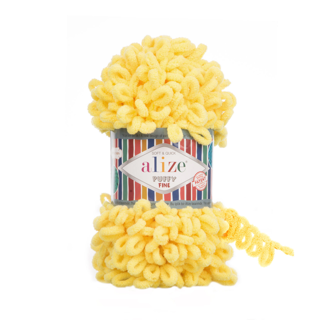 Пряжа плюшева Alize Puffy Fine (Алізе Пуффі Файн), Жовтий №113, 100гр., 14,5м.нитки для в'язання