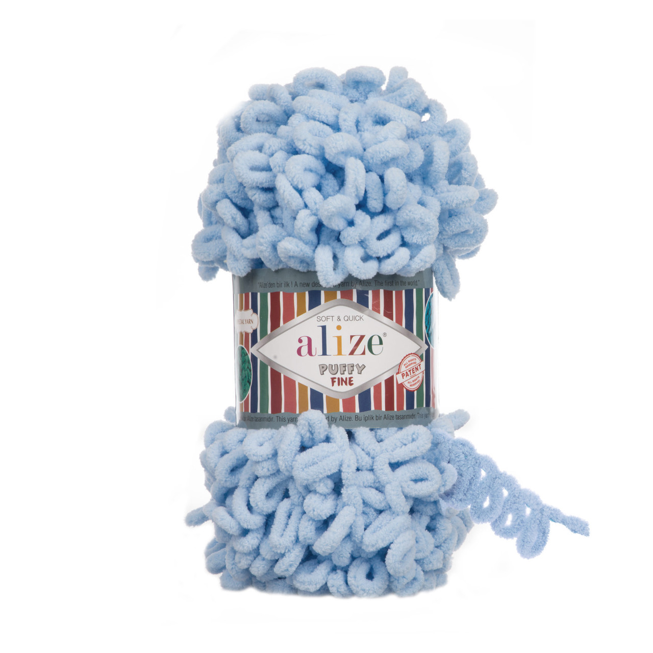 Пряжа плюшеваAlize Puffy Fine (Алізе Пуффі Файн), Блакитний №218, 100гр., 14,5м., нитки для в'язання