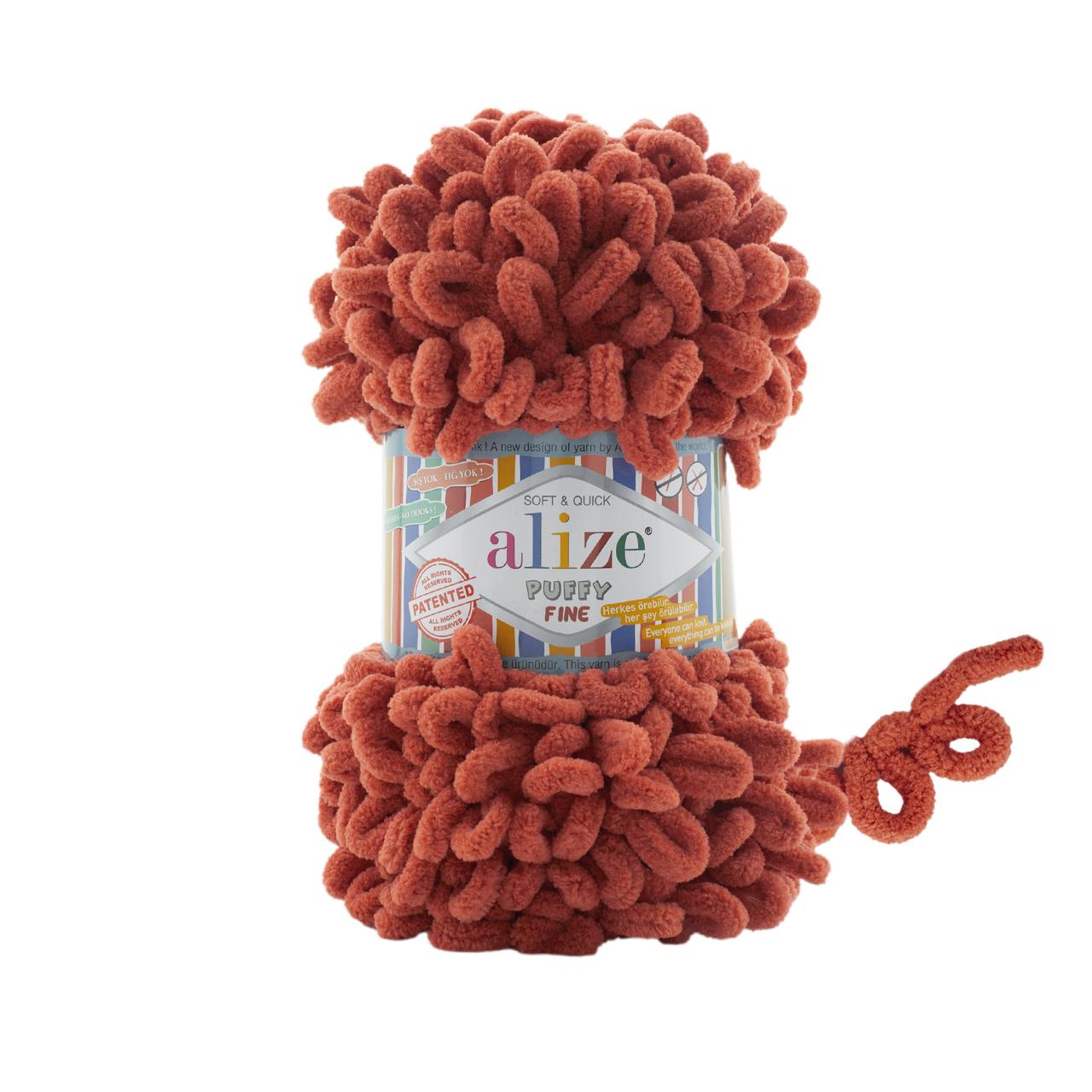Пряжа плюшева Alize Puffy Fine (Алізе Пуффі Файн), Цегляний №691, 100гр., 14,5м., нитки для в'язання