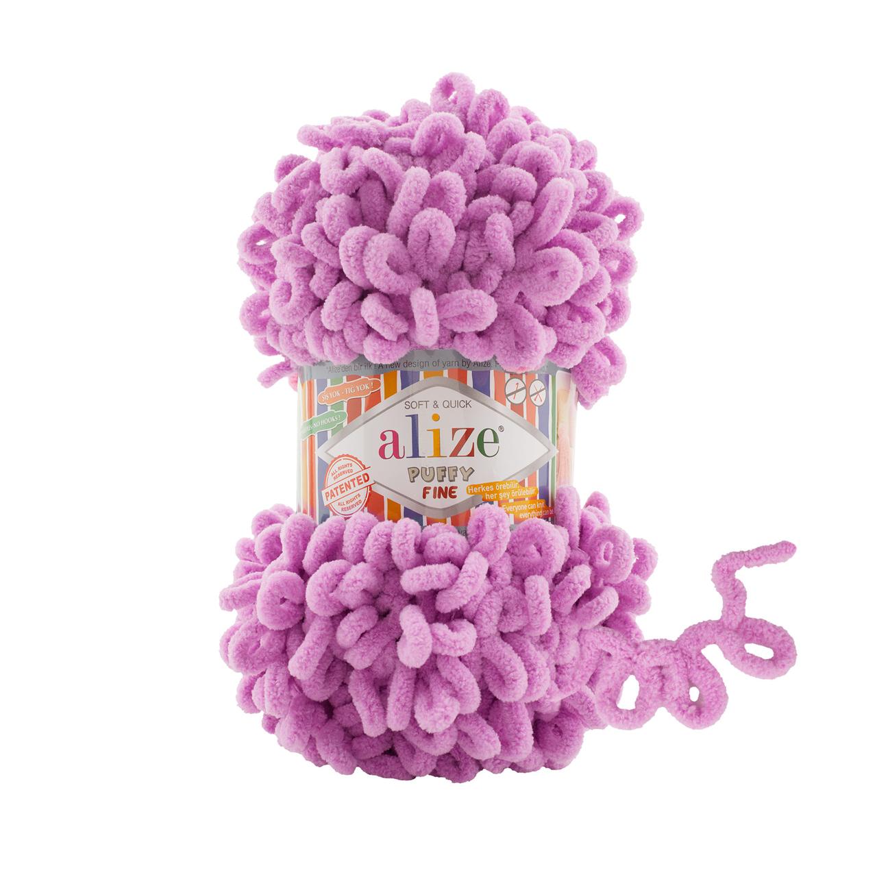 Пряжа плюшева Alize Puffy Fine (Алізе Пуффі Файн), Рожева пелюстка №98, 100гр., 14,5м.