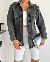 Женская джинсовая рубашка прямого кроя с карманами на пуговицах производства Турции Серый, m