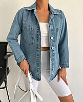 Женская джинсовая рубашка прямого кроя с карманами на пуговицах производства Турции Синий, S