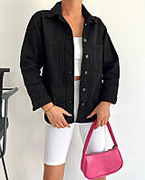 Женская джинсовая рубашка прямого кроя с карманами на пуговицах производства Турции Черный, m