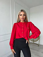 Женская однотонная удлиненная блузка воротник стойка (красный, белый); размер: 42-44, 46-48 46/48, Красный