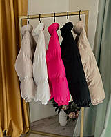 Зимняя женская объемная куртка на синтепоне 250 (черный, малиновый, бежевый, молочный, серый) Светло-серый,