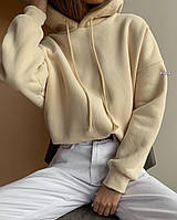 Женское оверсайз худи с капюшоном (белый, бежевый, мокко, черный), универсальный размер S-L Бежевый
