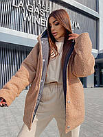 Женская демисезонная двухсторонняя куртка на плащевке и эко-овчиной с молнией Белый