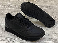 Мужские кроссовки Reebok Classic Black Leather Всесезонные кроссовки Рибок класик черные на байке Осень - Зима