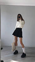Женские молодежные юбка-шорты в складочку на резинке (черный, белый); размер: 40, 42, 44