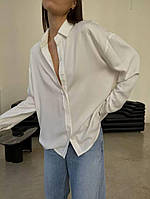 Базовая женская рубашка с длинным рукавом на манжете (белый, черный, бежевый); универсальный размер 42-46