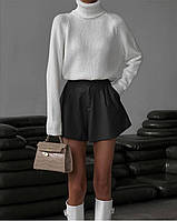 Женские стильные шорты на высокой посадке из эко-кожи с утеплителем (чёрный, мокко, бежевый); 42, 44, 46 46,