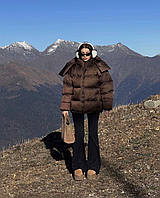 Женская теплая куртка из непродуваемой плащовки на синтепон 250; черный, коричневый, свето-серый Коричневый,