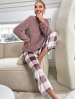 Женская махровая пижама/домашний костюм (кофта + штаны); размеры: 42-44, 46-48 Фрезовый, 46/48