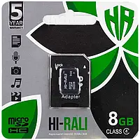 Карта памяти Hi-Rali microSDHC 8 GB Card Class 4 + SD adapter, карта памяти для гаджетов