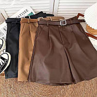 Женские стильные кожаные шорты с карманами, (черный, мокко, бежевый); размер: 42-44, 46-48 42/44, Шоколадный