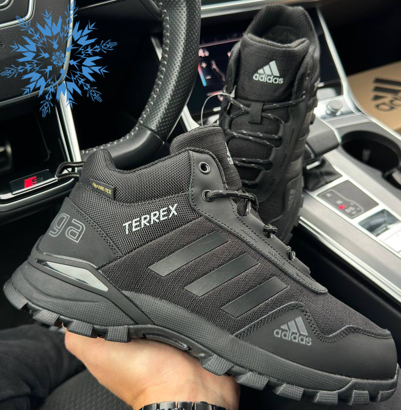 Зимові чоловічі кросівки Adidas Terrex Daroga Gore Tex з хутром теплі осінь-зима чорні. Живе фото. Високі чоловічі черевики