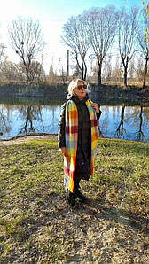 Жіночий кашеміровий теплий шарф. Дред. яскравий. Жовтий, голубий, бордовий. Бахрома крупа 210/50 см