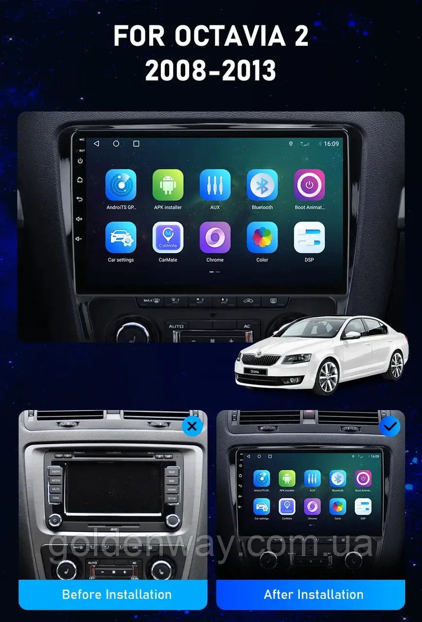 Штатна автомагнітола магнітола для SKODA Octavia 2 A5 2007-2014 K3 2/32Гб 4CORE WiFi GPS