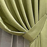 Комплект штори на тасьмі 2 шт з підхватами 280х250 см мікровелюр Світло-зелений, вуаль 450 см Білий, фото 7