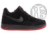 Мужские кроссовки Nike Air Force 1 Low Black Red (с мехом) 472500-003
