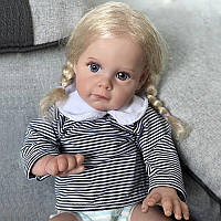 Гарна дівчинка реалістична лялька Реборн (Reborn) 55 см з довгим волоссям та м'яким тілом, як жива справжня дитина