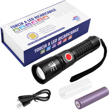 Ліхтар P520-P50, 1x18650/3xAAA, zoom, індикація заряду, ремінець, ЗУ Type-C, фото 3