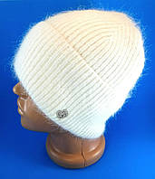 Белая женская шапка зимняя вязаная ангора с отворотом Объемные Женские шапки осень зима флис