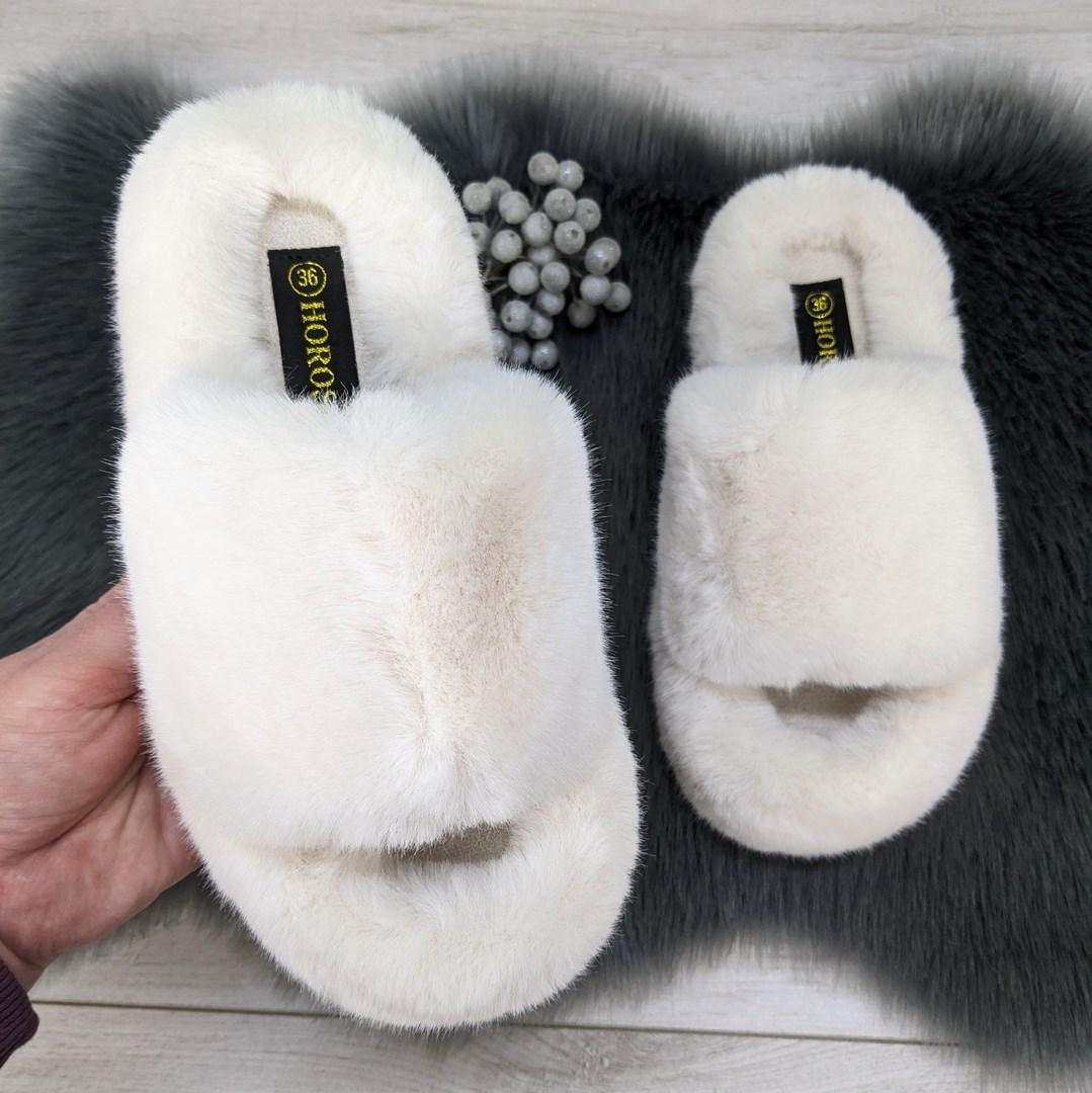 Тапочки хутряні жіночі білі на платформі Horoso 4326, фото 1