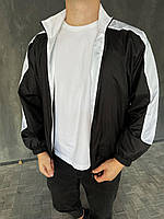 Мужская ветровка плащевка (черно-белая) стильная двухцветная легкая куртка без капюшона TWvb1