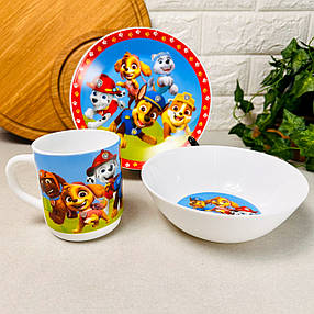 Дитячий посуд 3 предмети з мульт-героями Щенячий патруль Склокераміка, фото 2