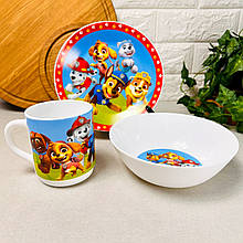 Дитячий посуд 3 предмети з мульт-героями Щенячий патруль Склокераміка