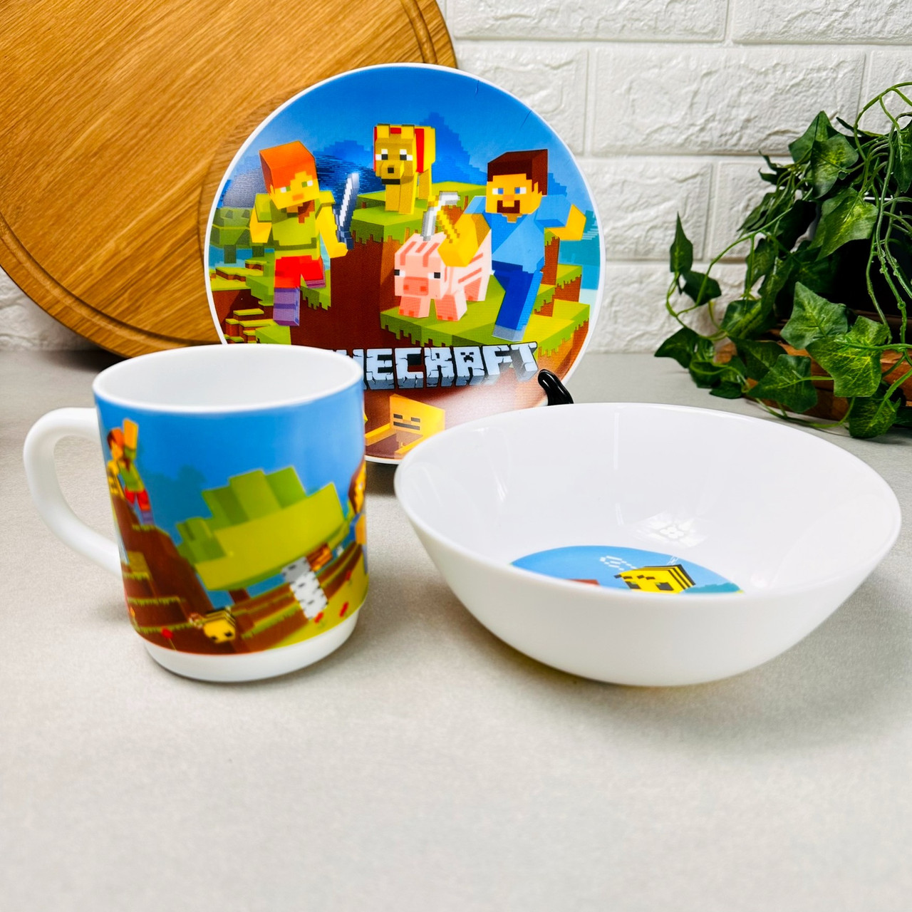 Набір посуду для дітей 3 предмети Minecraft (Майнкрафт), дитячий посуд Склокераміка