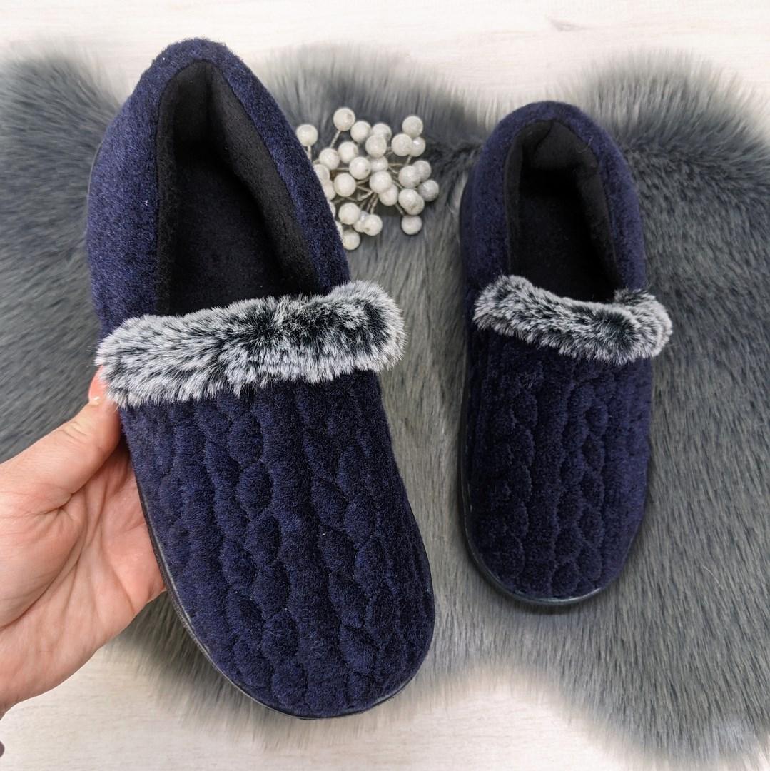 Тапочки чуні жіночі теплі темно-сині на флісі Progress 4339, фото 1