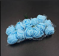 Трояндочки з Фоамірану з Фатином / Ø-2,5 см / Ціна за Букетик - 12 трояндок / Блакитний