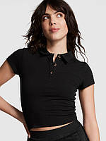Женская футболка поло Cotton Short-Sleeve Polo Victoria's Secret S черная