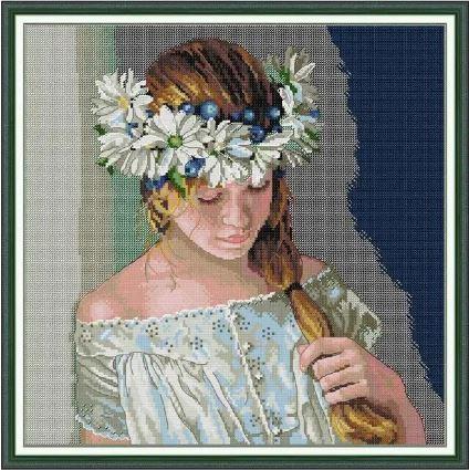 Набір для вишивання за нанесеною на канву схемою "Girl With Wreath". AIDA 14CT printed 38*38 см