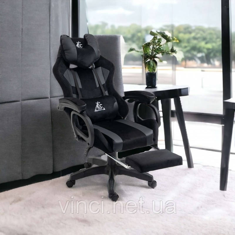 Крісло компютерне з МАСАЖЕМ STUDENT KO23CZ чорне Геймерське крісло тканеве до 150кг, фото 1