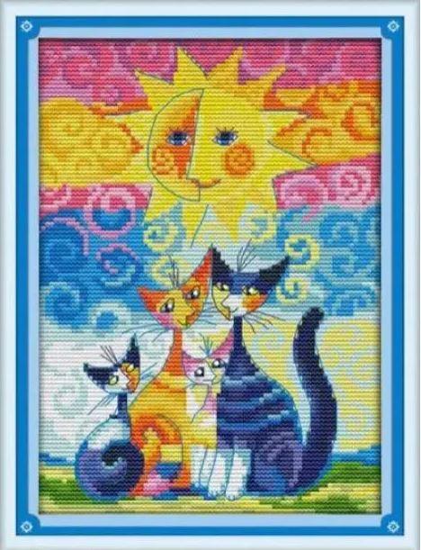 Набір для вишивання за нанесеною на канву схемою "Cats under the sun (2)" . AIDA 14CT printed, 19*28 см