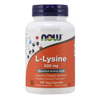 Аминокислота Now Foods L-Лизин, L-Lysin, 500 мг, 100 вегетарианских капсул (NF0110) - Топ Продаж!