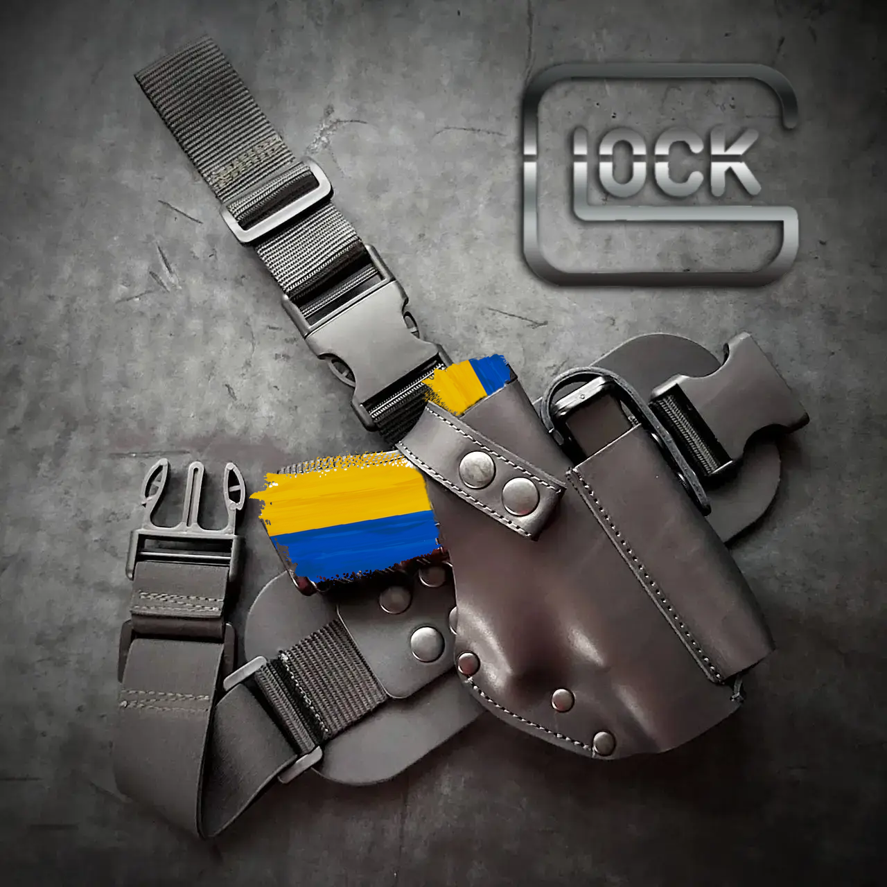Настегенна кобура для пістолета Glock 19 GUN HOLSTER PRO, з підсумком для магазину, чорна, натуральна шкіра