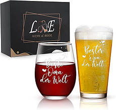 Набір келихів для вина та пива з гравіюванням Joymaking (B0BB6Z43F9) (деформація 1 стакана) 3561