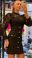 Платье черное женское короткое нарядное с кружевом
