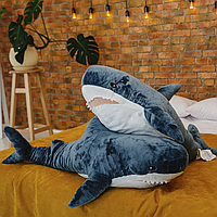 Мягкая игрушка Акула ИКЕА 100см, плюшевая подушка обнимашка Акула Блохэй Синяя